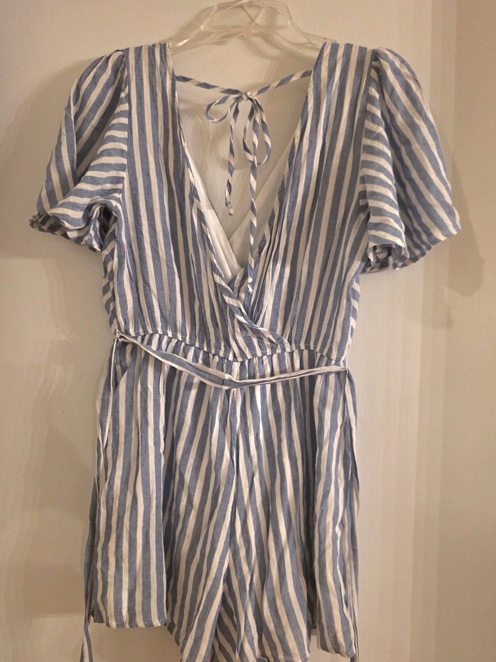 Madewell Blue and White Striped Tie-Shoulder Romper